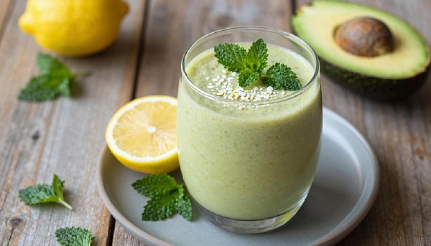 Lemon Basil Avocado Smoothie with Collagen Peptides