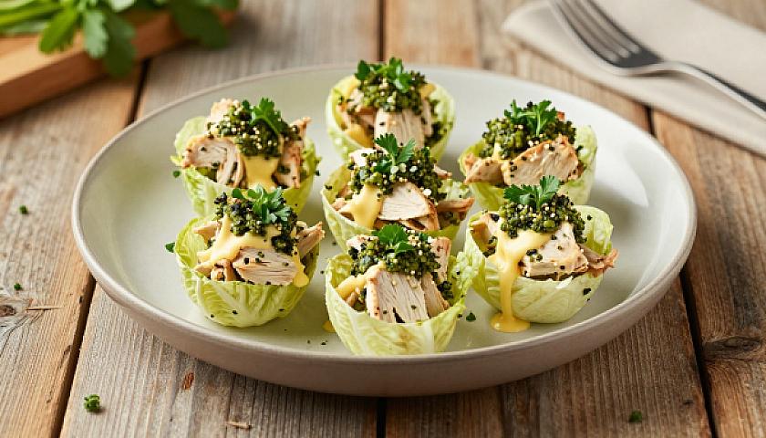 Keto Pesto Chicken Salad in Butter Lettuce Cups