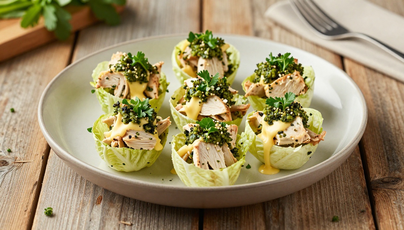 Keto Pesto Chicken Salad in Butter Lettuce Cups