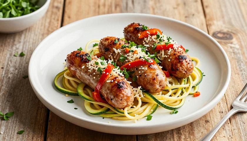 Low‑Carb Italian Sausage & Pepper Skillet with Parmesan Zucchini Noodles