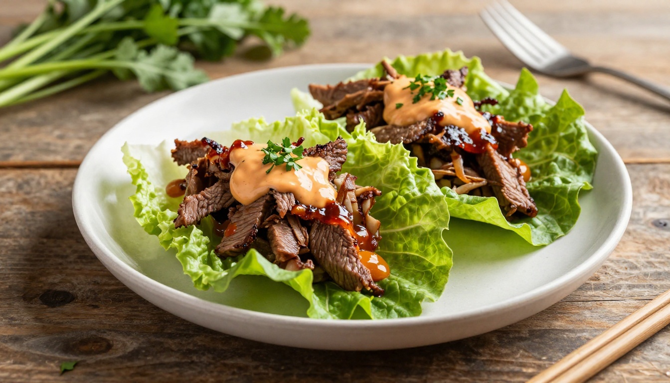Keto Korean BBQ Beef Lettuce Wraps with Gochujang Mayo