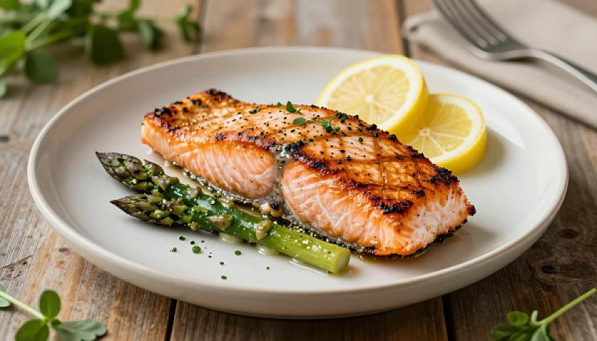 Keto Lemon Basil Grilled Salmon with Asparagus Ragout