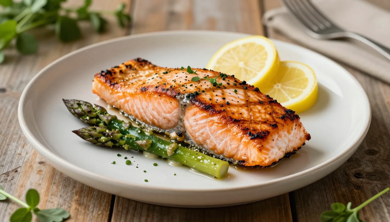 Keto Lemon Basil Grilled Salmon with Asparagus Ragout