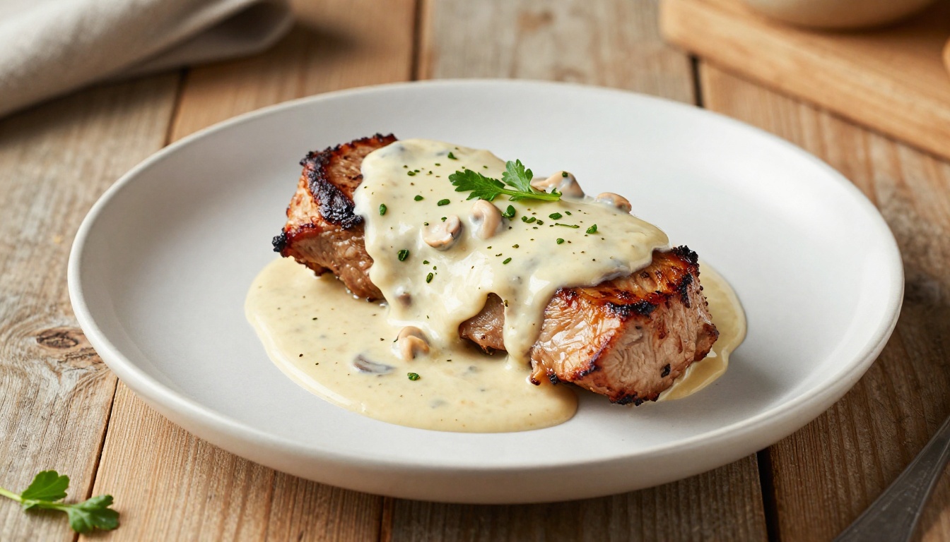 Keto Garlic Herb Pork Tenderloin with Creamy Mushroom Sauce