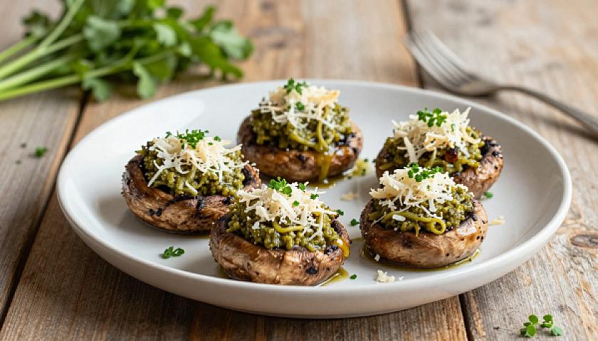 Keto Pesto‑Stuffed Portobello Mushrooms with Parmesan Crust