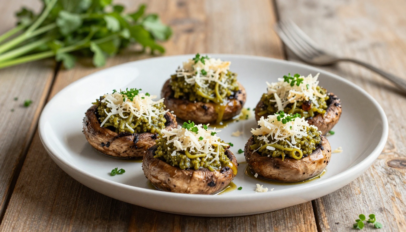 Keto Pesto‑Stuffed Portobello Mushrooms with Parmesan Crust
