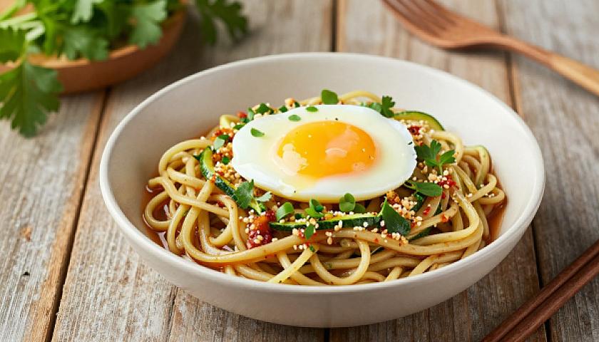 Keto Zucchini Noodle Ramen with Garlic Chili Broth & Soft‑Boiled Egg
