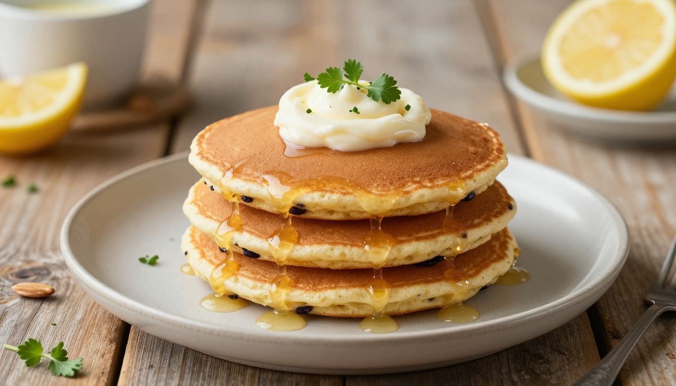 Almond Flour Blueberry Pancake Stack with Lemon Butter Cream