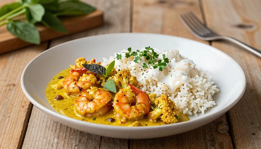 Thai Basil Shrimp Curry with Coconut Cream & Cauliflower Rice