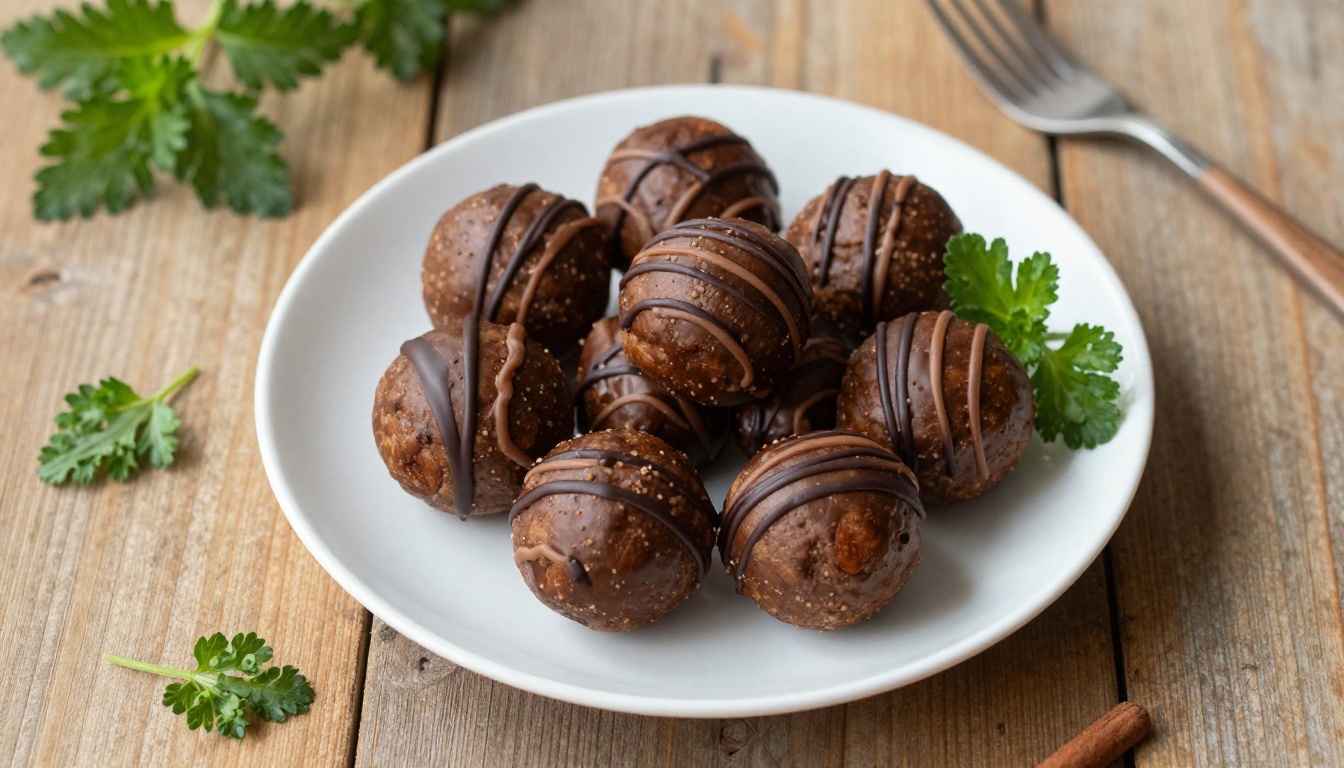 Cinnamon Almond Butter Keto Energy Balls with Dark Chocolate Drizzle