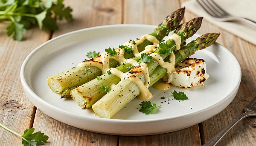 Herb Butter Asparagus Bundles with Grilled Goat Cheese