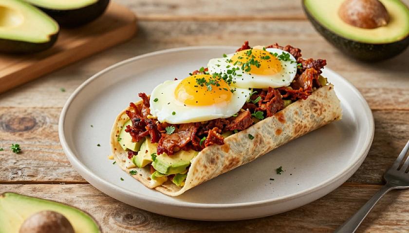 Keto Breakfast Burrito Bowl with Chorizo, Avocado, and Egg