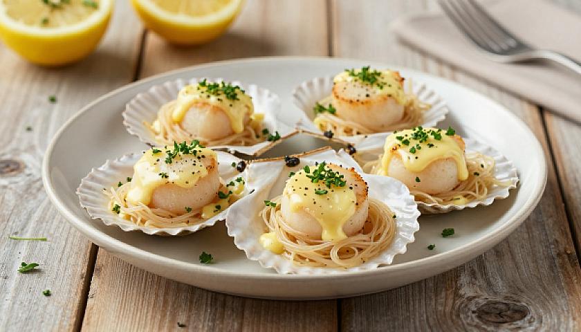 Lemon Garlic Butter Scallops over Shirataki Noodles