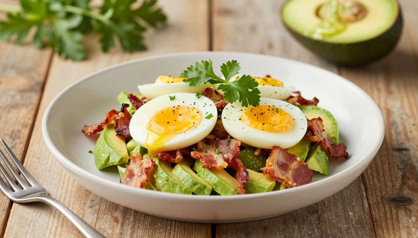 Bacon & Egg Salad with Avocado Lime Dressing