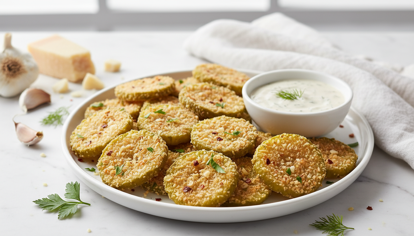 Ultra-Crispy Keto Air Fryer Garlic Parmesan Pickle Chips