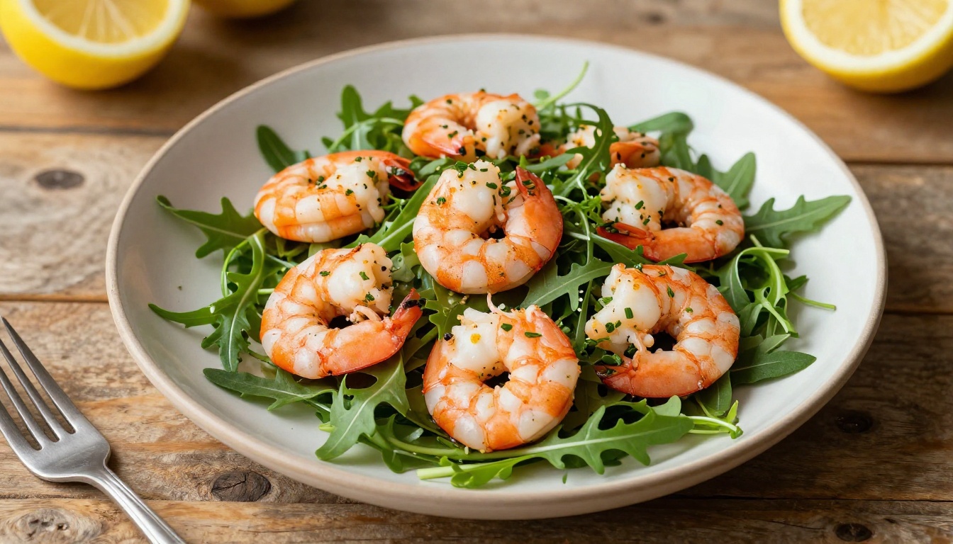 Zesty Lemon Basil Shrimp Salad over Arugula – Keto Lunch
