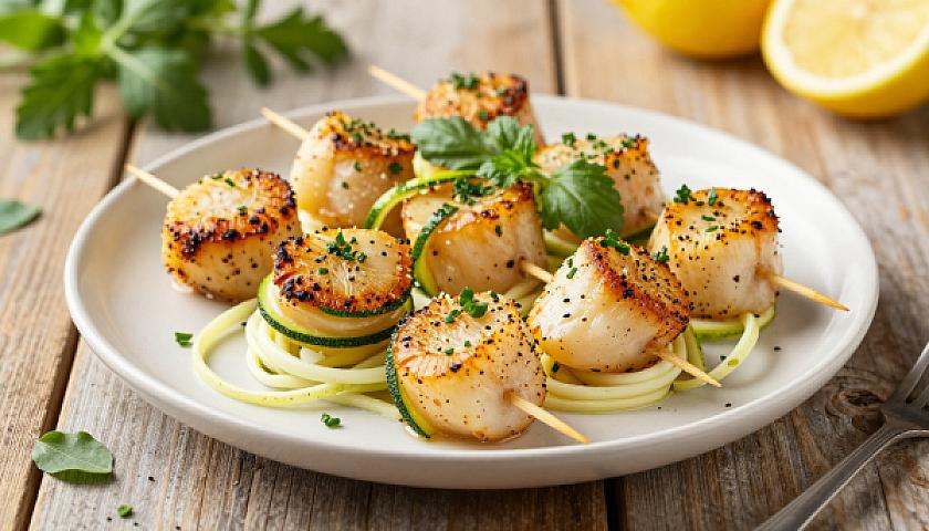 Lemon‑Butter Scallop Skewers with Zucchini Noodles