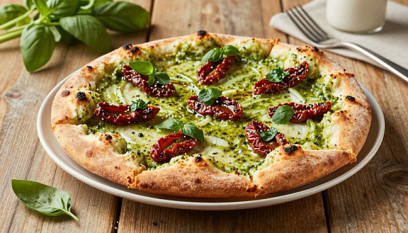 Keto Basil Pesto Cloud Bread Pizza with Sun‑Dried Tomatoes