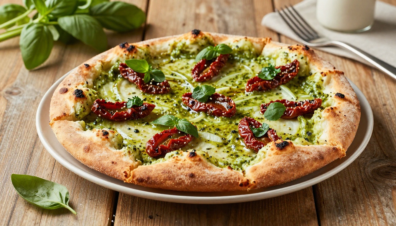 Keto Basil Pesto Cloud Bread Pizza with Sun‑Dried Tomatoes