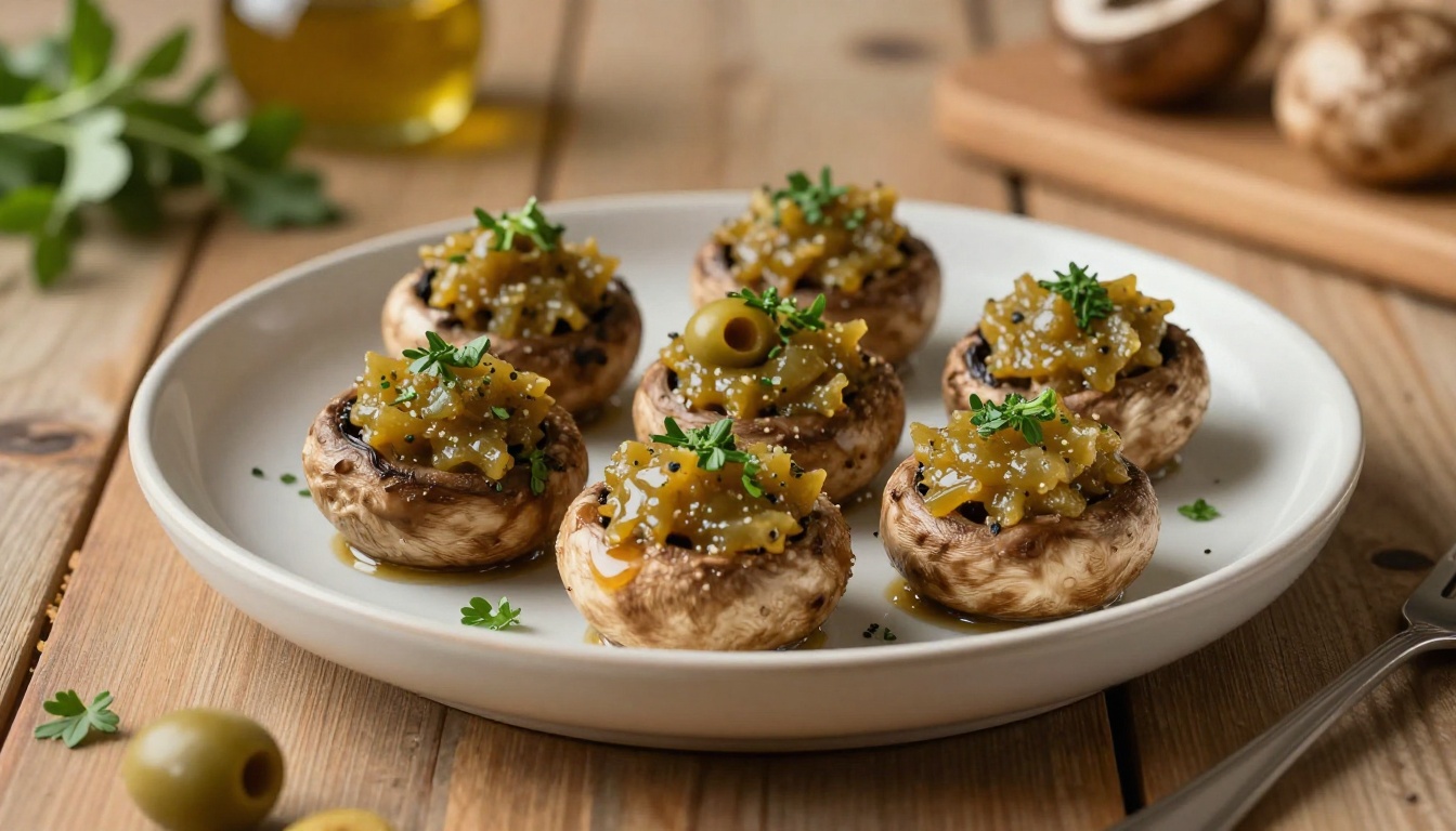 Savory Mediterranean Olive Tapenade Stuffed Portobello Mushrooms