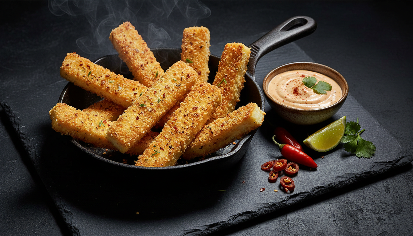 Keto Parmesan-Crusted Halloumi Fries with Chipotle Aioli