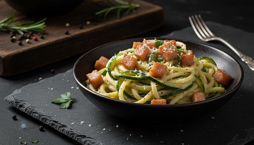 Creamy Keto Zucchini Ribbon Carbonara with Crispy Guanciale