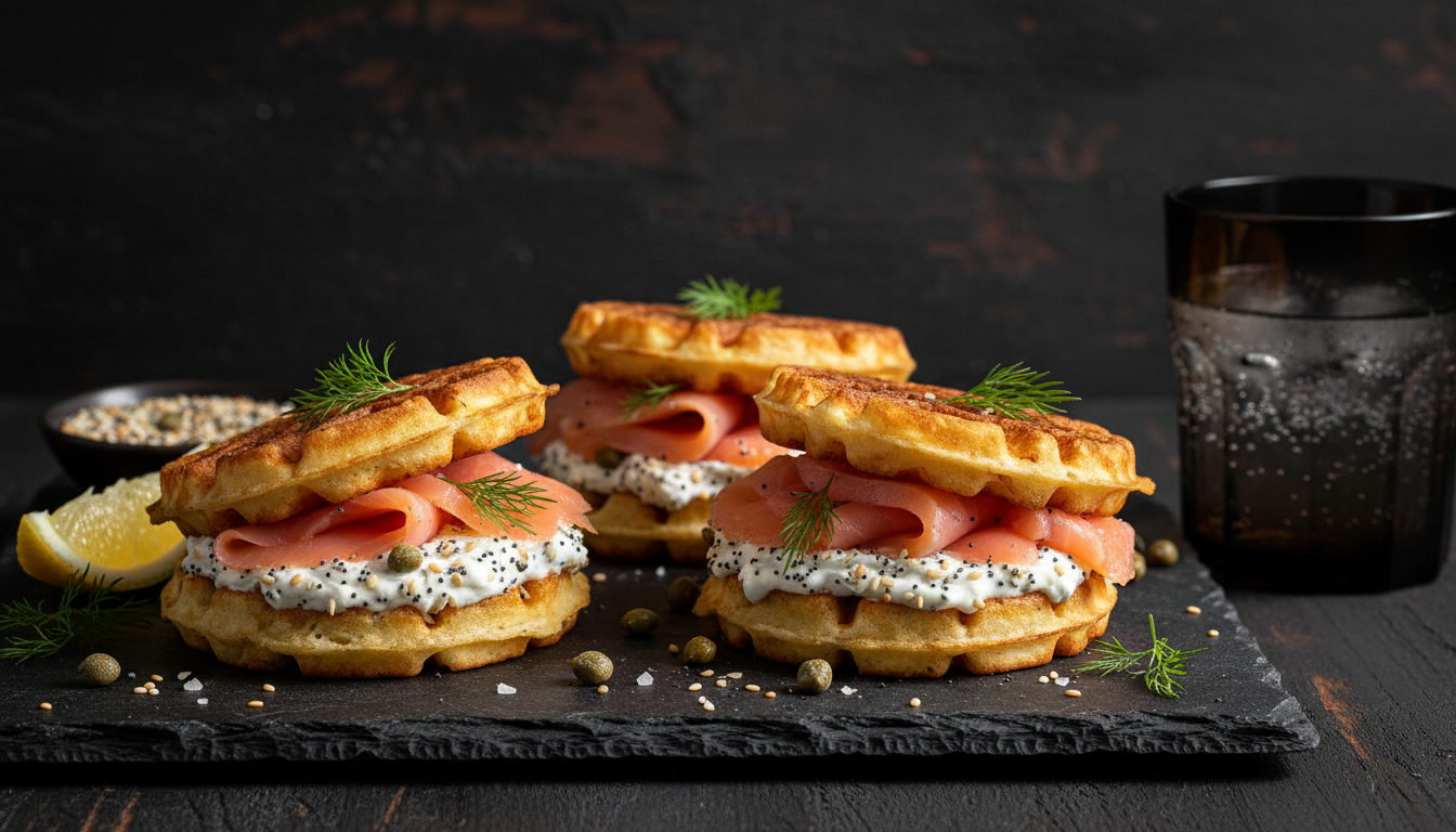 Keto Smoked Salmon Chaffle Sliders with Everything Cream Cheese